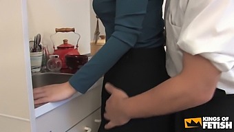 Brunette Maid Gets Her Big Natural Tits And Hairy Pussy Toyed By Her Boss