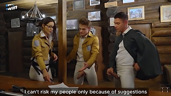 Hange Gets Roughly Taken By Ervin And Levi In The Survey Corps Office.